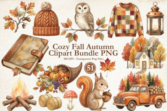 Cozy Fall Autumn Clipart Bundle PNG