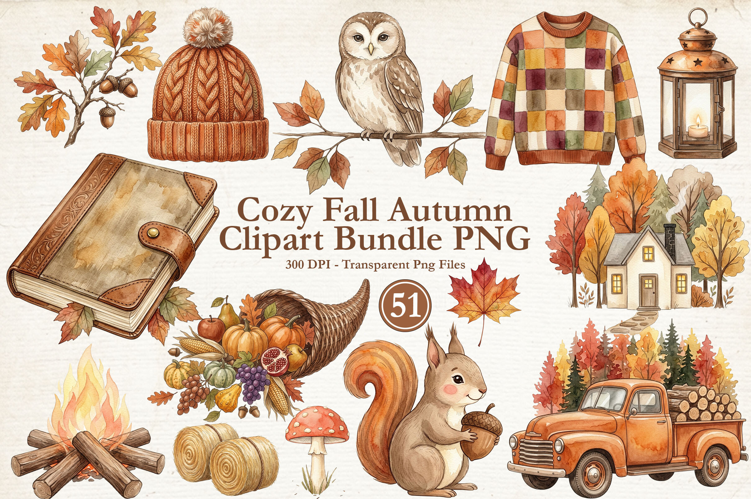 Cozy Fall Autumn Clipart Bundle PNG
