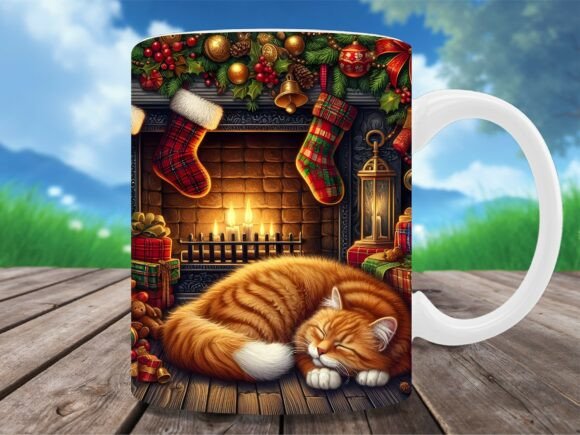 Cozy Orange Cat Christmas Mug Wrap PNG