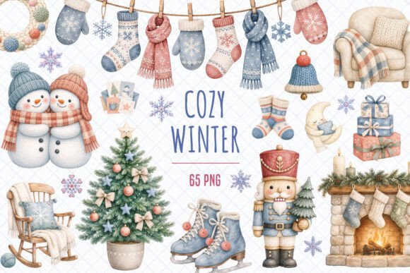 Cozy Amp Hygge Winter Watercolor Clipart Graphics
