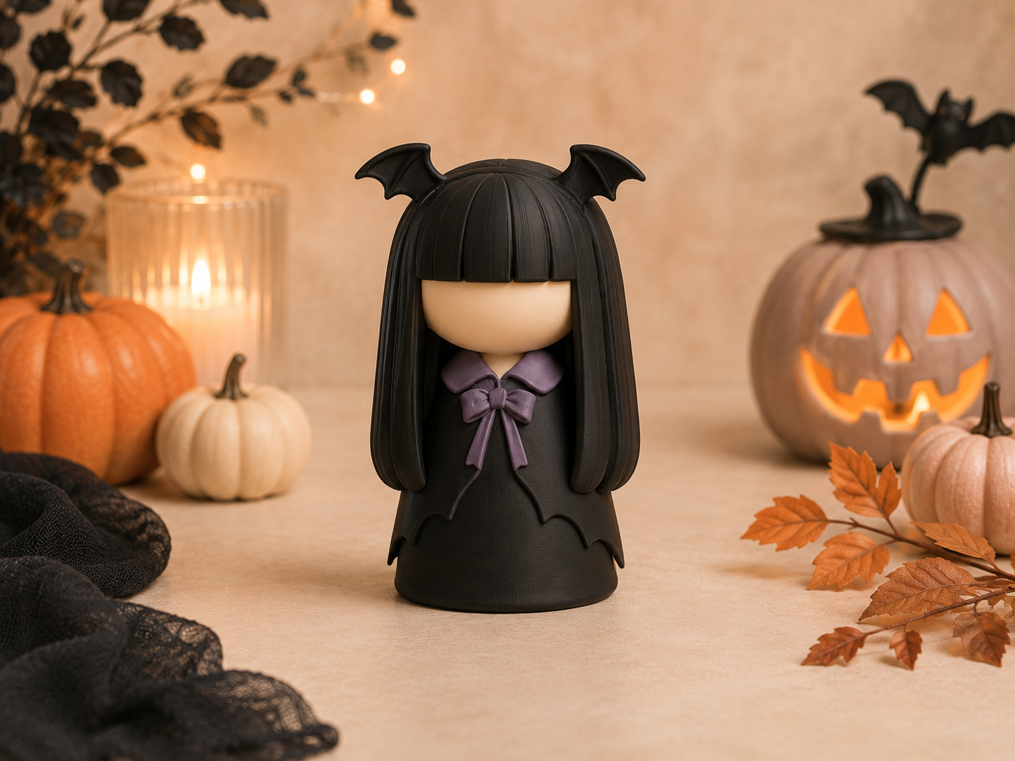 Cute Bat Girl STL – Faceless Halloween Figurine for 3D Printing - Image 5