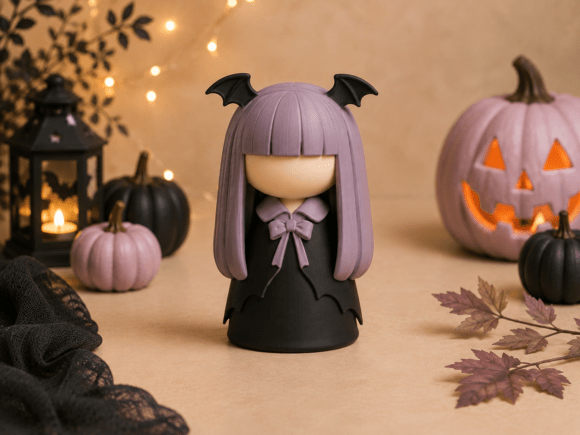 Cute Bat Girl STL – Faceless Halloween Figurine for 3D Printing - Image 3