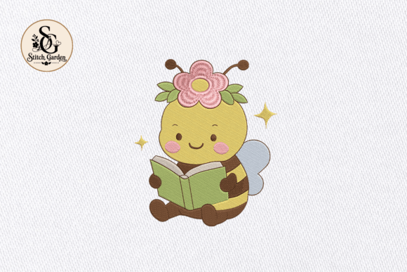 Cute Bee Reading Book Embroidery