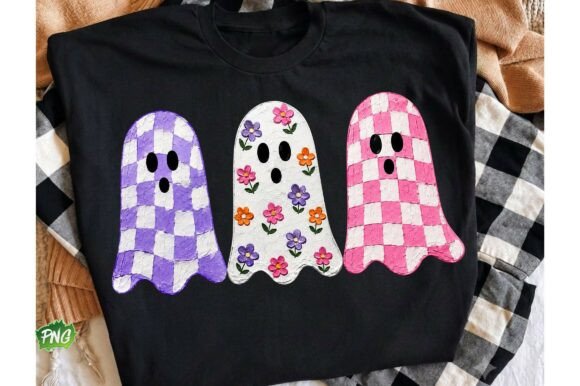 Cute Ghost Halloween Trio Png Checkered Graphics