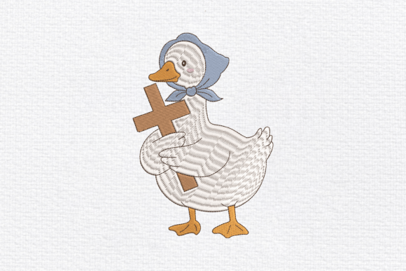 Cute Goose with Cross Machine Embroidery