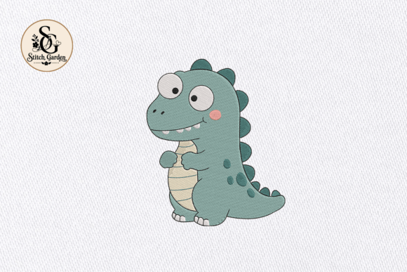 Cute Green Dinosaur Embroidery