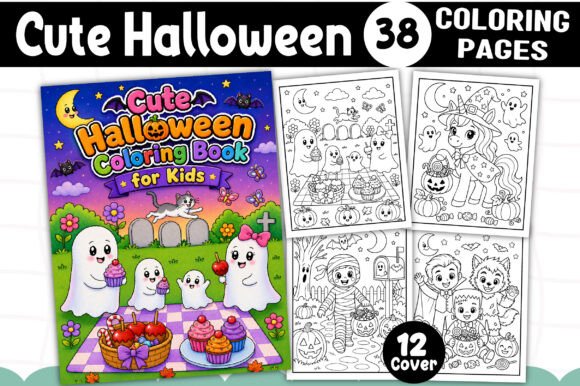 Cute Halloween Coloring Book Interior for Kids
