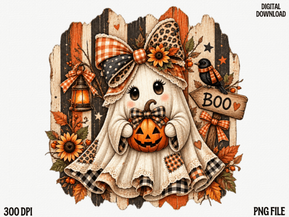 Cute Halloween Ghost Girl PNG, Patchwork