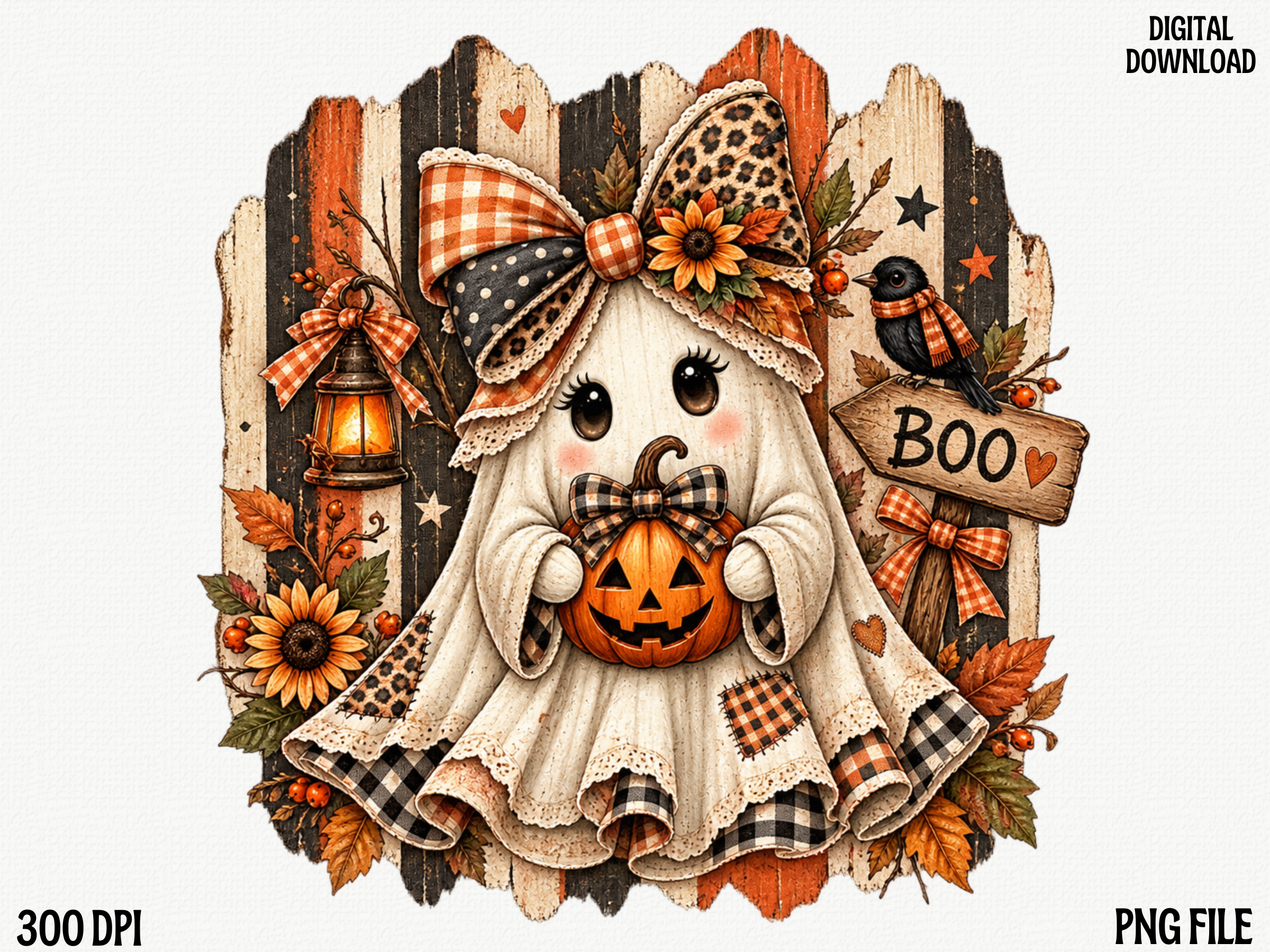 Cute Halloween Ghost Girl PNG, Patchwork