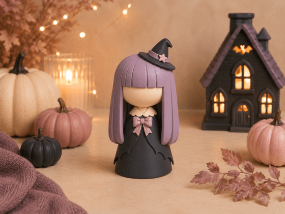 Cute Halloween Witch STL | Faceless Witch 3D Print Figurine - Image 1