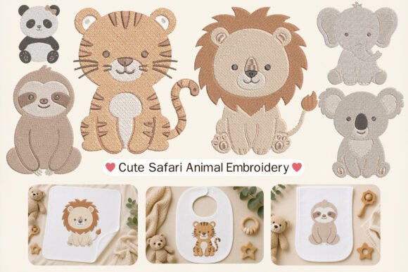 Cute Safari Animal Embroidery Bundle