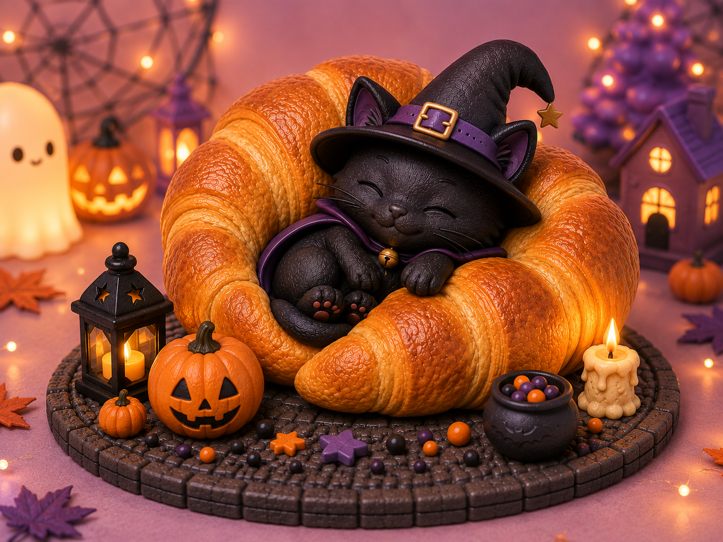 Sleeping Witch Cat in Pumpkin Bed | Cozy Halloween 3D Print STL - Image 3