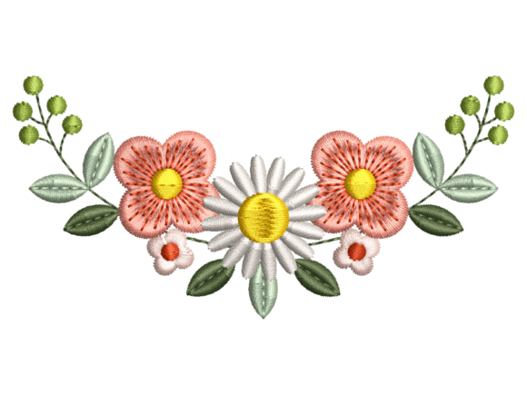 Daisy Botanical Half Wreath Embroidery
