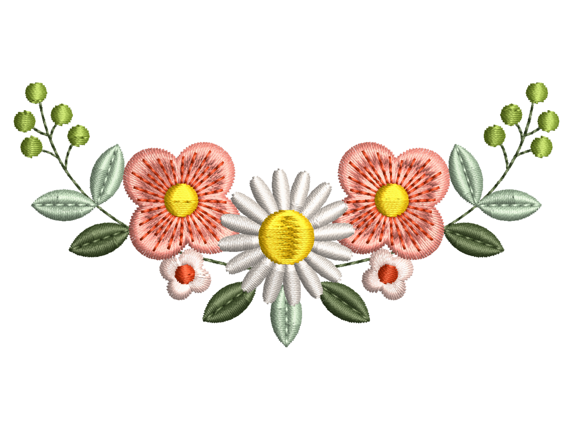 Daisy Botanical Half Wreath Embroidery