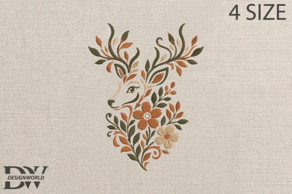 Deer Floral Head Embroidery Design