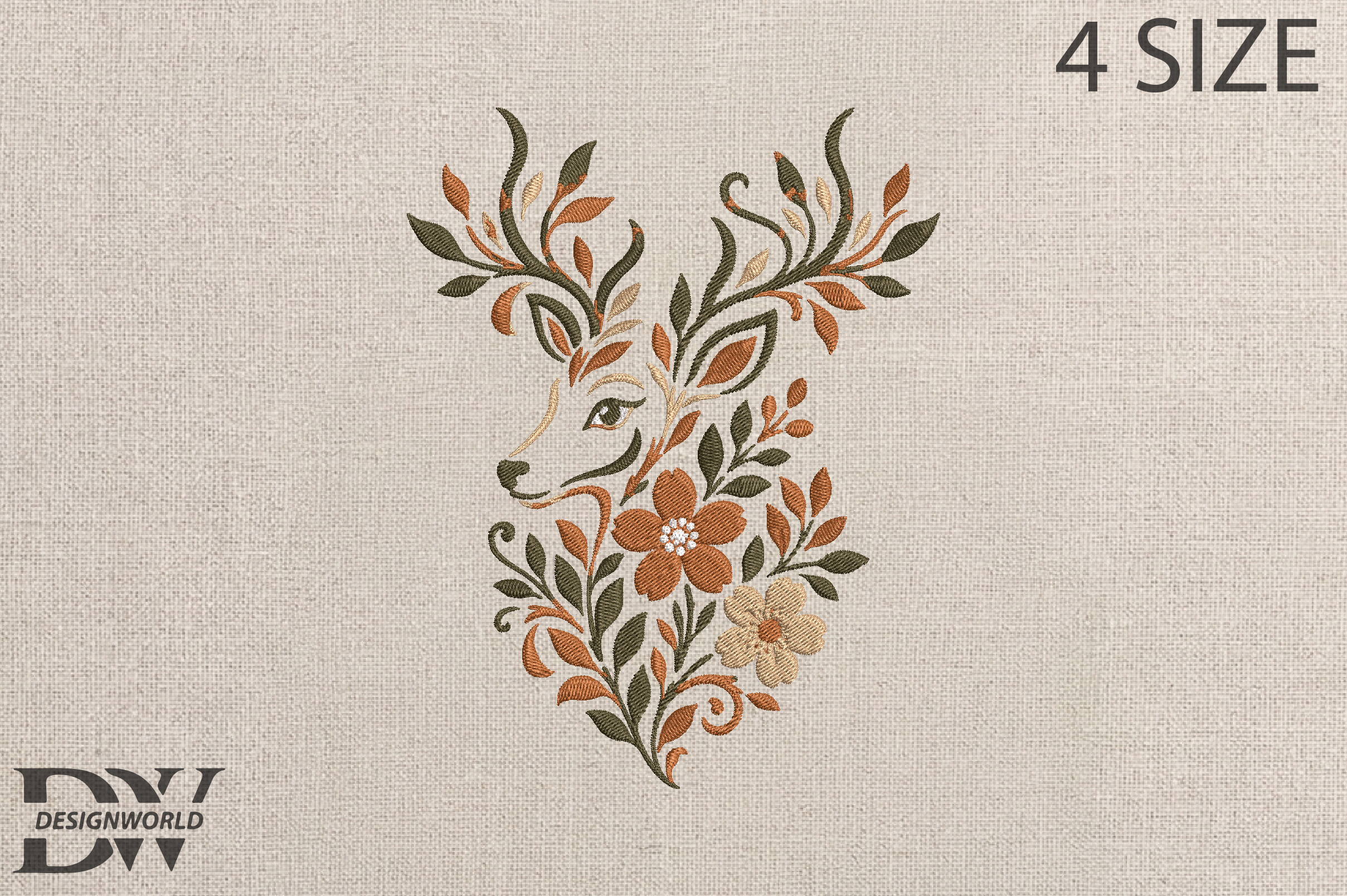 Deer Floral Head Embroidery Design