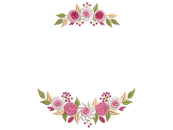 Elegant Pink Rose Floral Frame Embroider