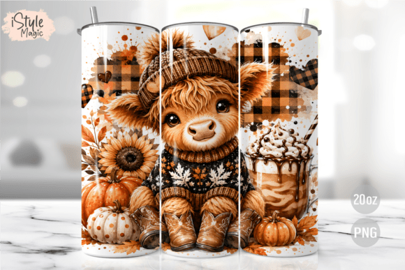 Fall Highland Cow Tumbler Wrap PNG