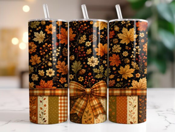 Fall Pumpkin Floral Bow 20oz Tumbler PNG