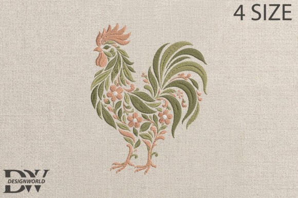 Floral Rooster Face Embroidery Design