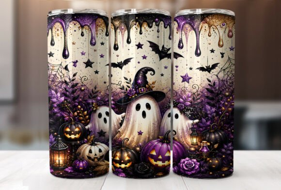 Halloween Ghost Pumpkin Tumbler Wrap PNG