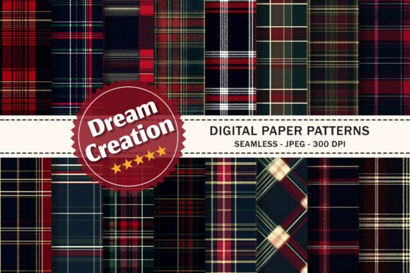 Navy Blue Red Christmas Tartan Pattern