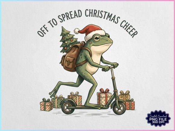 Off to Spread Christmas Cheer Frog PNG