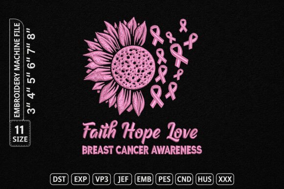 Pink Ribbon Sunflower Embroidery File