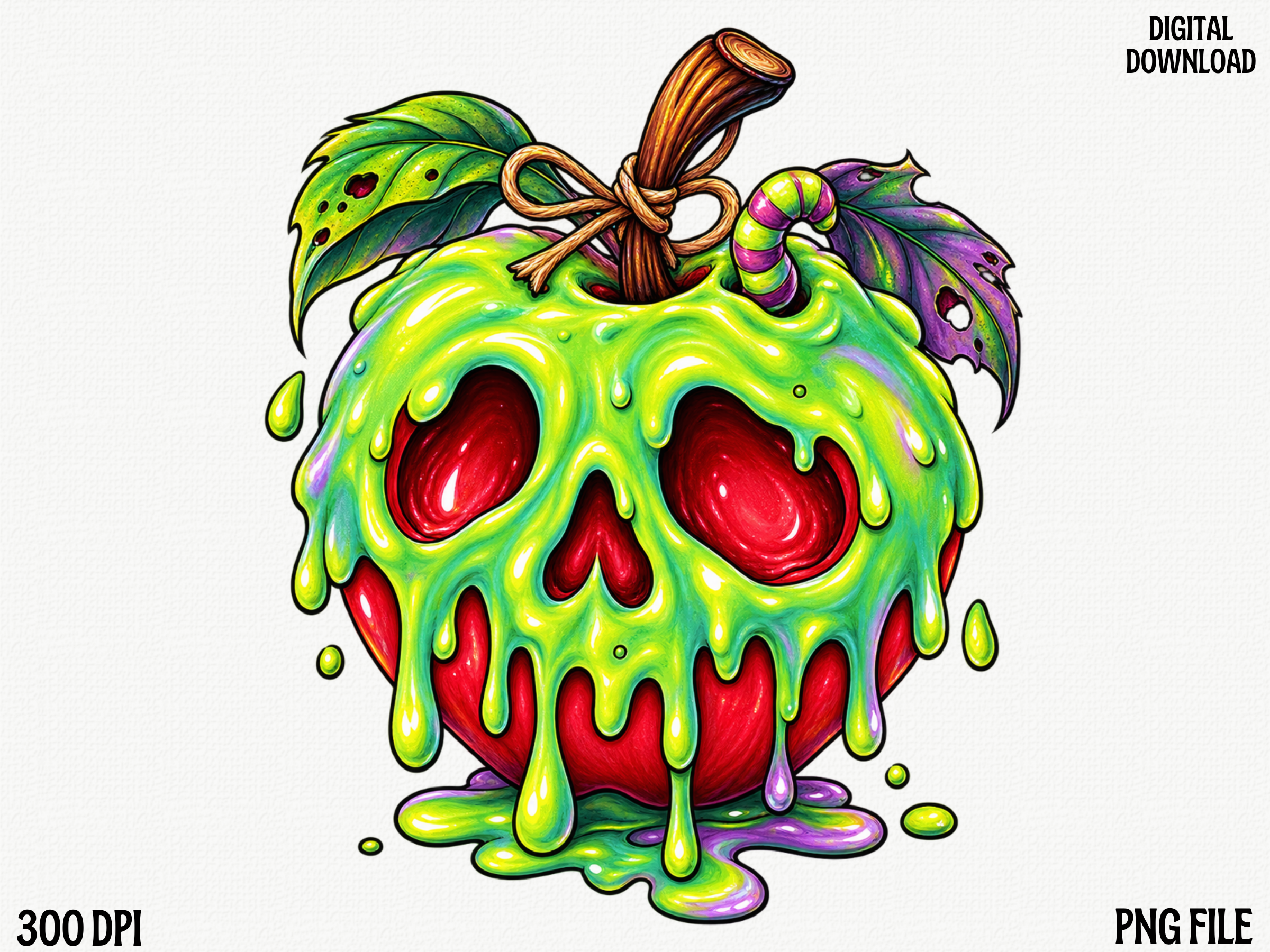 Poison Apple Halloween PNG, Neon Green M