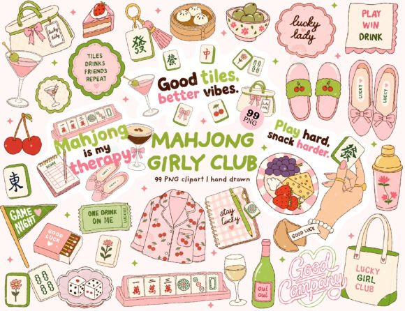 Preppy Mahjong Clipart PNG Bundle