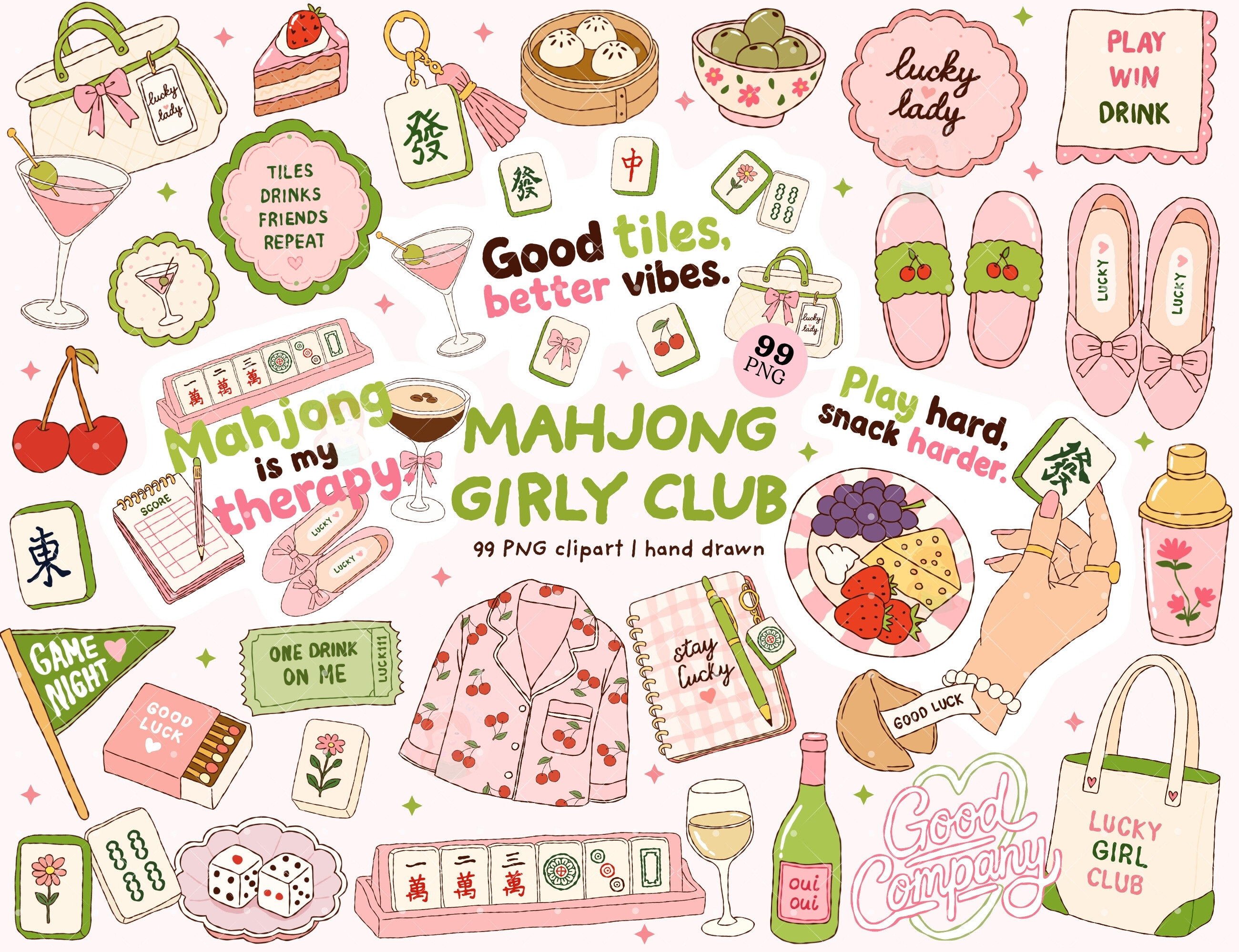 Preppy Mahjong Clipart PNG Bundle