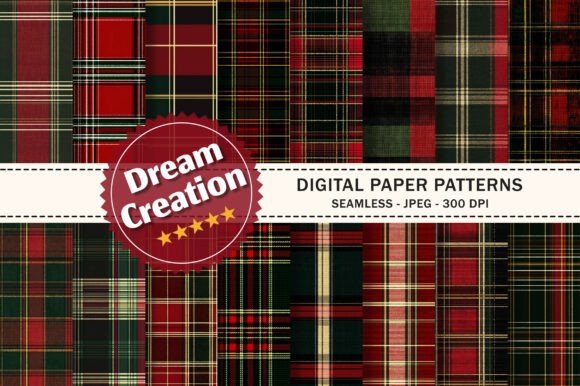 Red Green Christmas Plaid Digital Papers