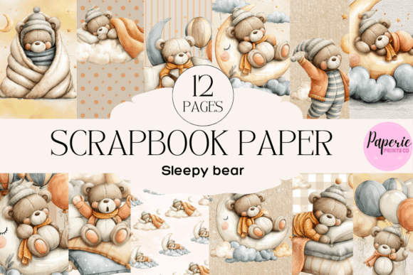 Sleepy Teddy Scrapbook Paper