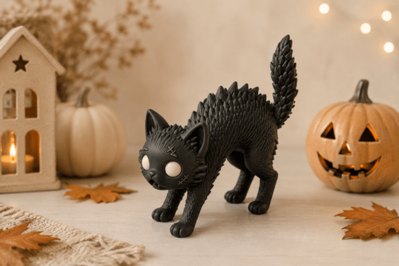 Spooky Black Cat STL | Halloween Kitten 3D Print Model - Image 1