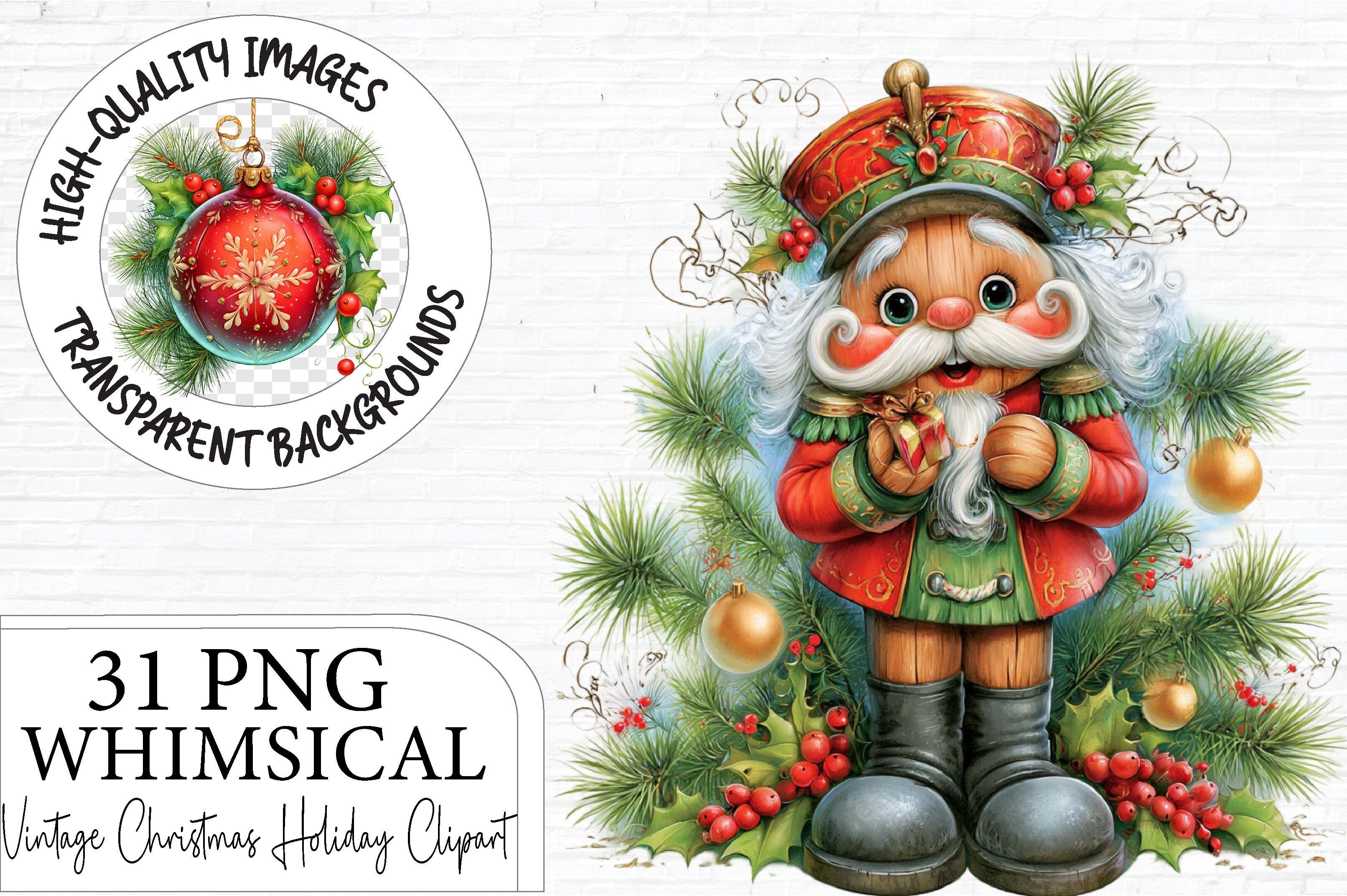 Vintage Christmas Holiday Clipart Bundle