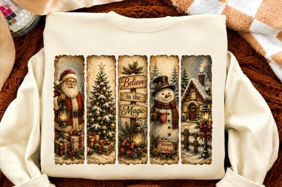 Vintage Christmas Santa Snowman PNG