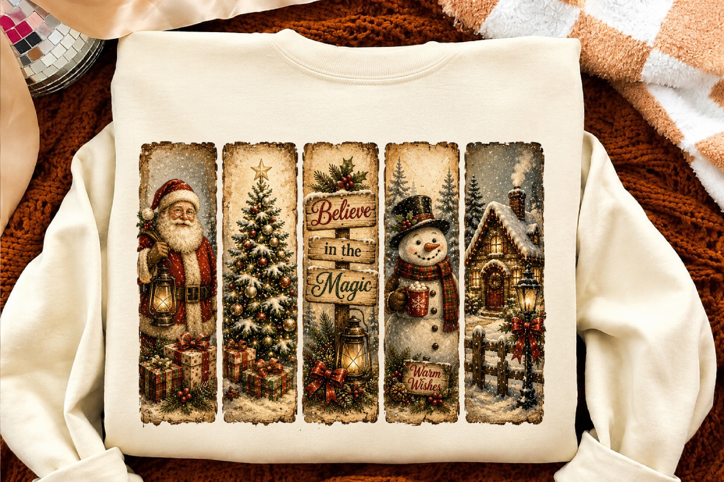 Vintage Christmas Santa Snowman PNG