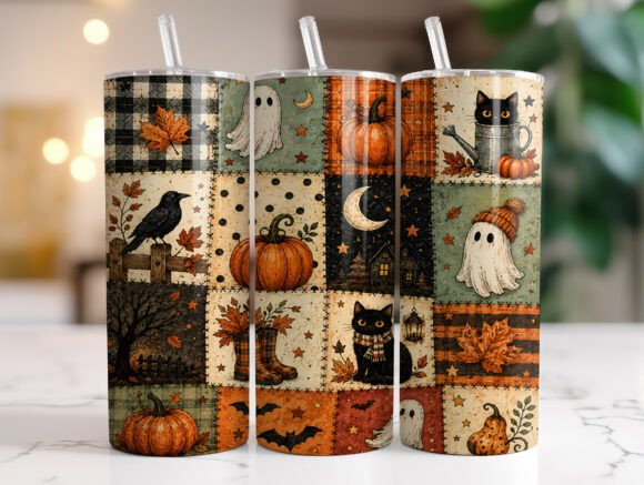 Vintage Halloween Patchwork Tumbler Wrap