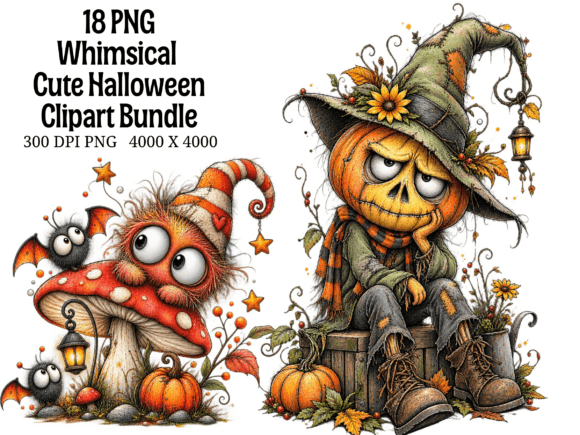Whimsical Cute Halloween Clipart Bundle