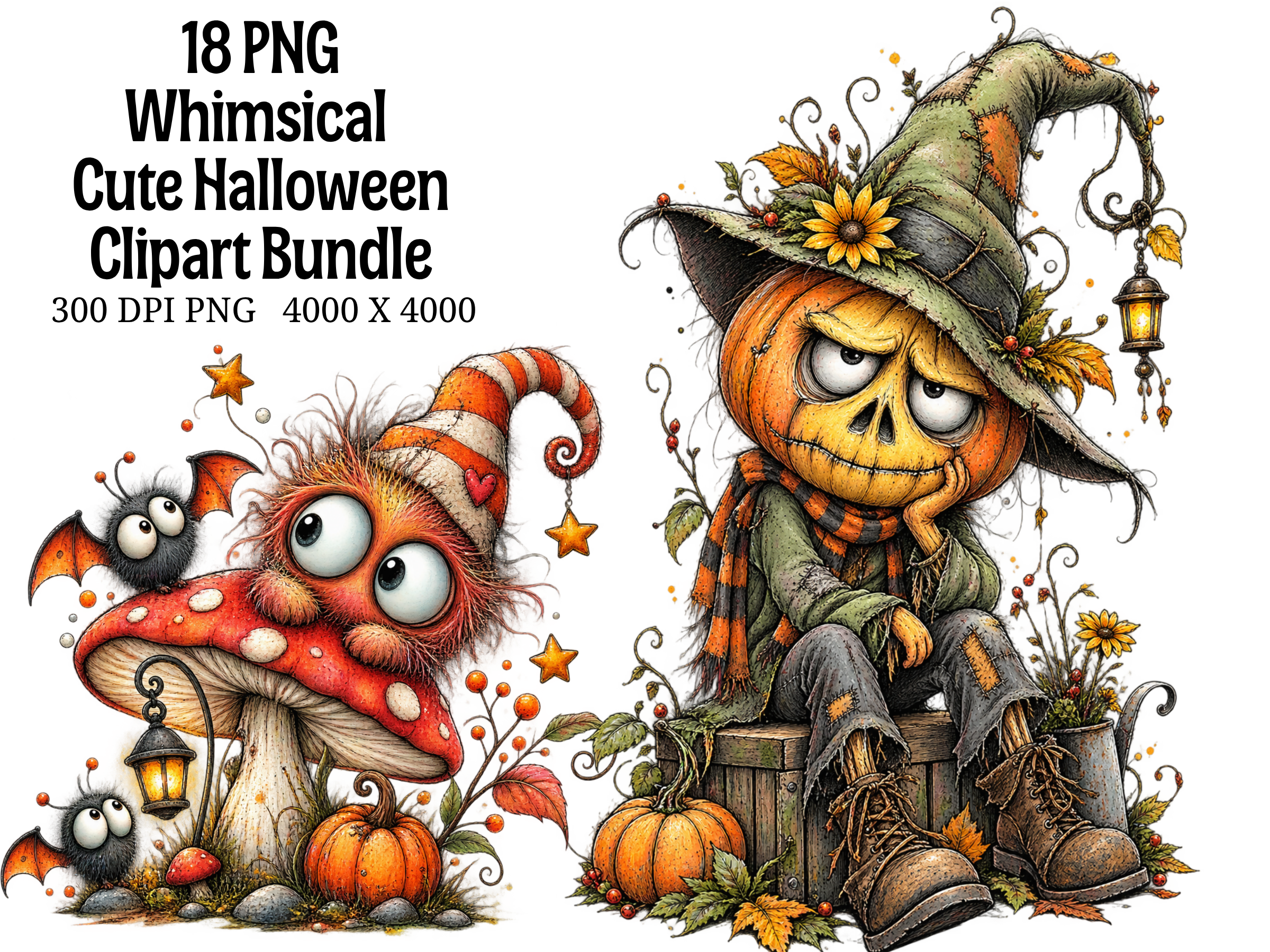 Whimsical Cute Halloween Clipart Bundle