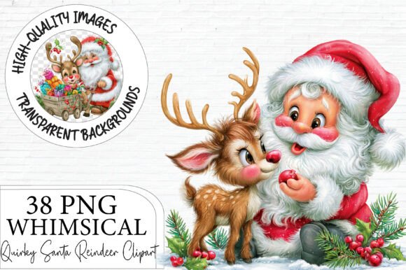 Whimsical Santa Reindeer Clipart Bundle