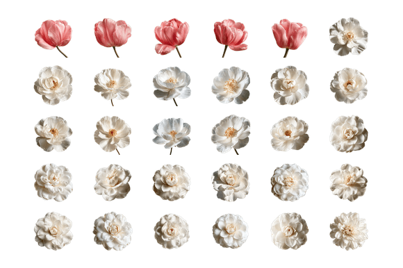White Peony & Coral Tulip PNG Clipart Se