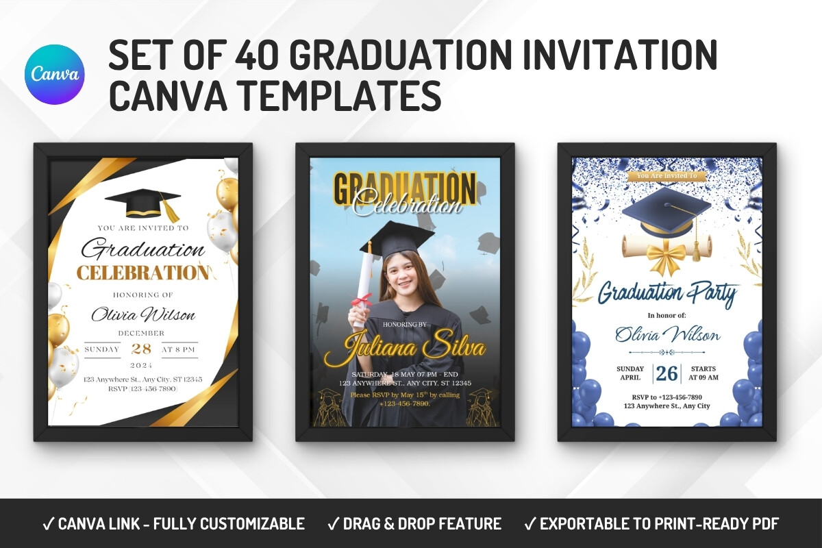40 Graduation Invitation Canva Templates