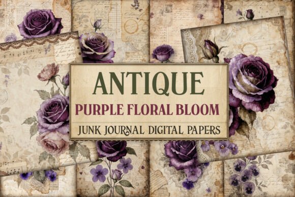 Antique Purple Floral Bloom Junk Journal