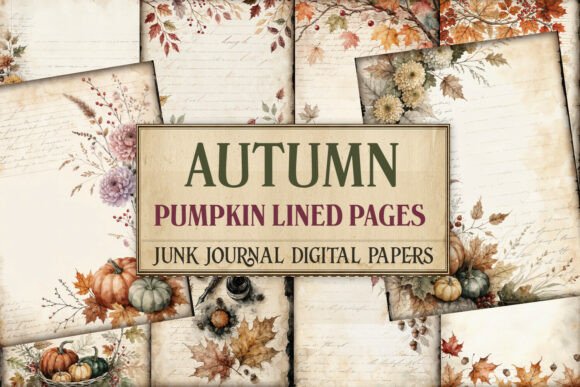 Autumn Pumpkin Lined Junk Journal Pages
