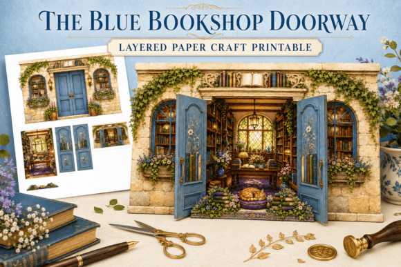 Blue Bookshop Doorway Printable