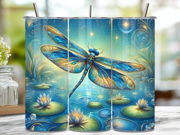 Blue Dragonfly Water Lily Pond Tumbler
