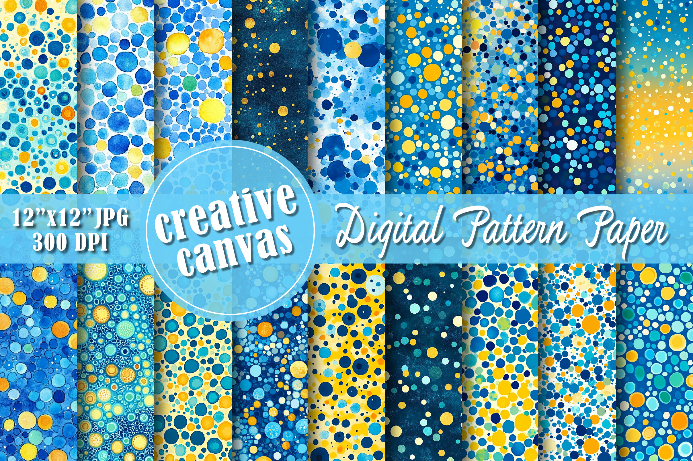 Blue Yellow Abstract Digital Paper Bundl