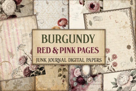 Burgundy Red and Pink Junk Journal Pages