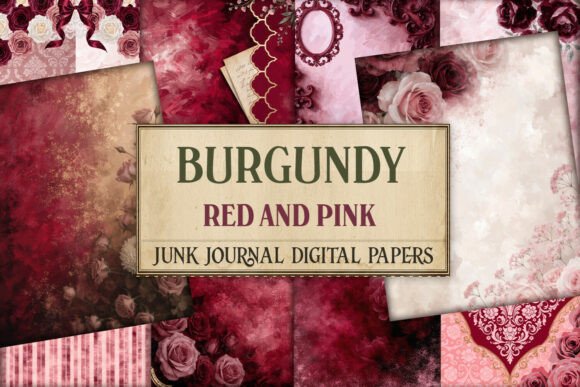 Burgundy Red and Pink Junk Journal Paper